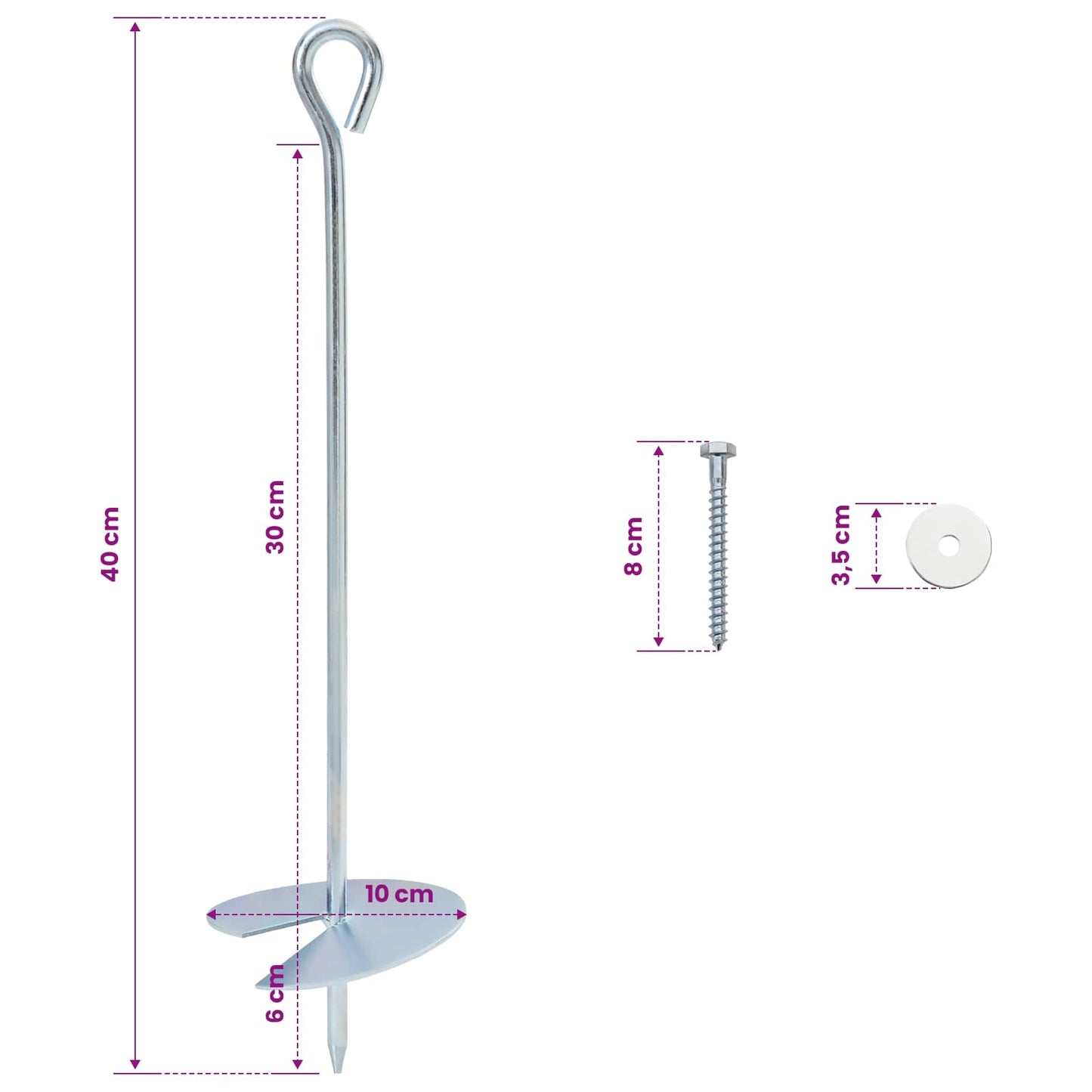 Earth anchor 4 pcs Silver Ø10 x 40 cm Galvanized Metal