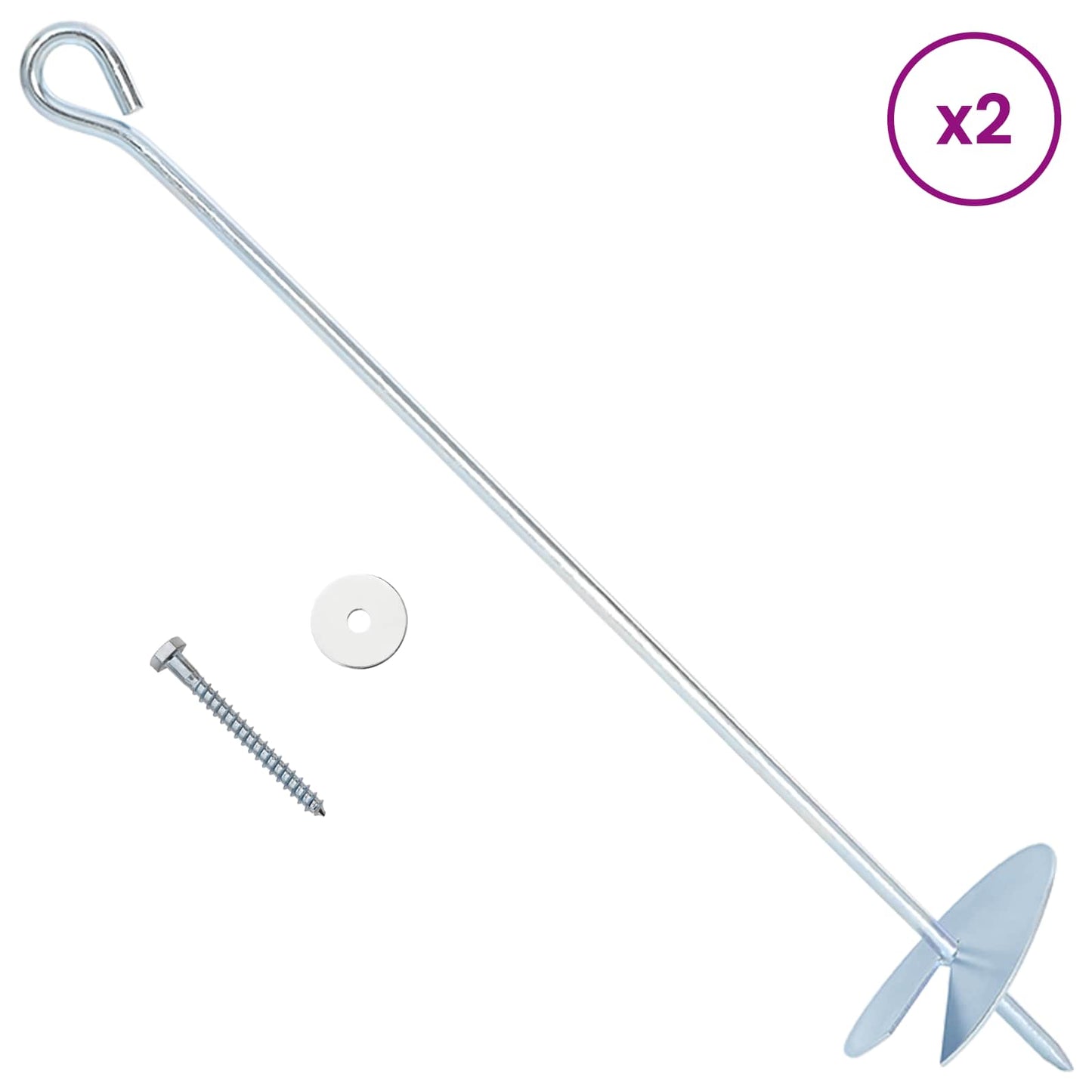 Earth anchor 2 pcs Silver Ø10 x 50 cm Galvanized Metal