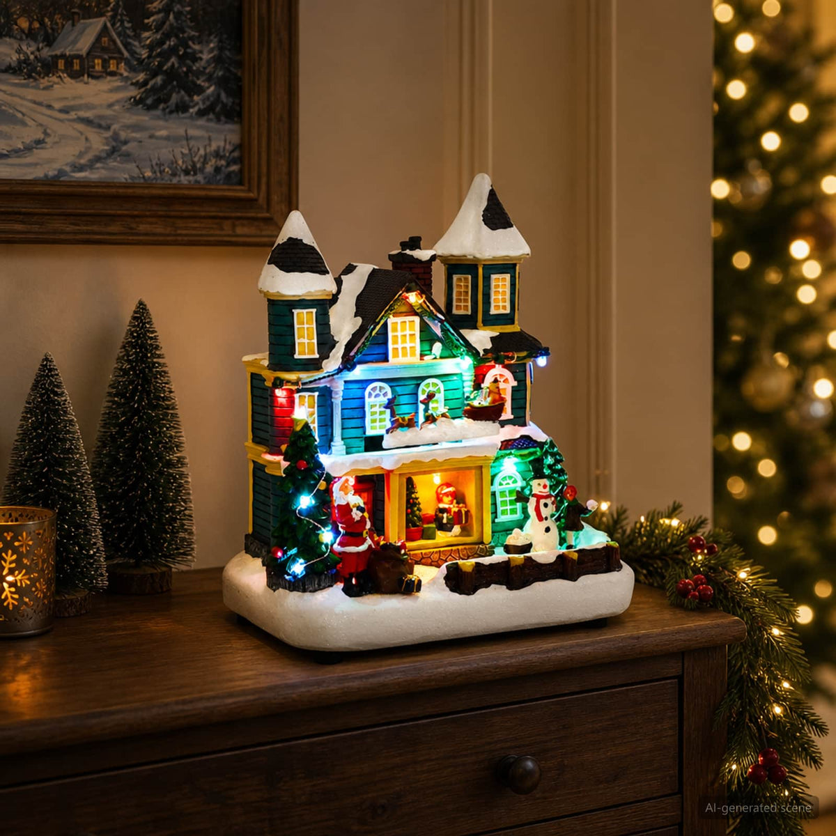 Christmas Village Scene with Sleigh SALO 19 x 13 x 24 cm Resin