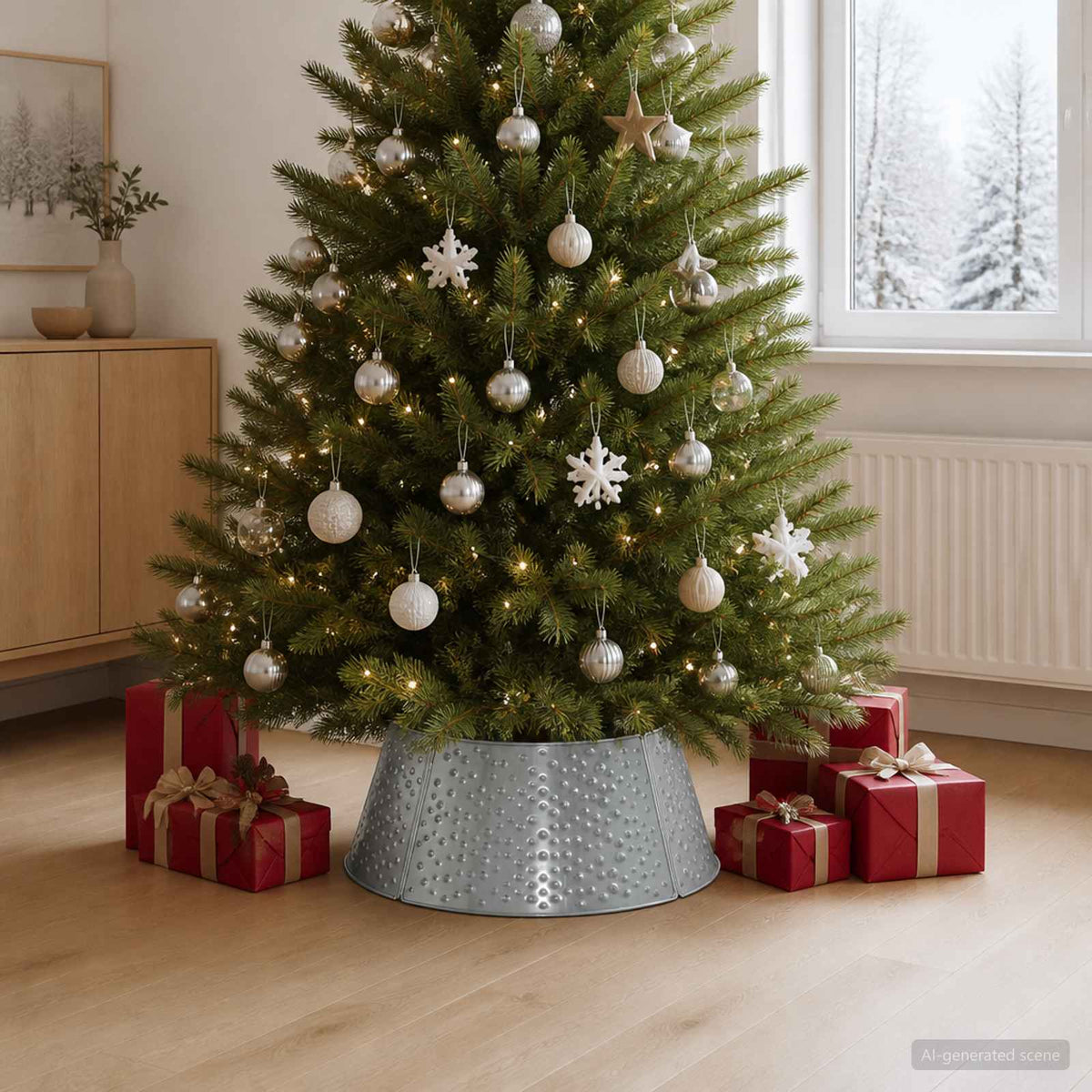 Christmas Tree Skirt Cone-shaped Silver Ø 62 x 25 cm Steel