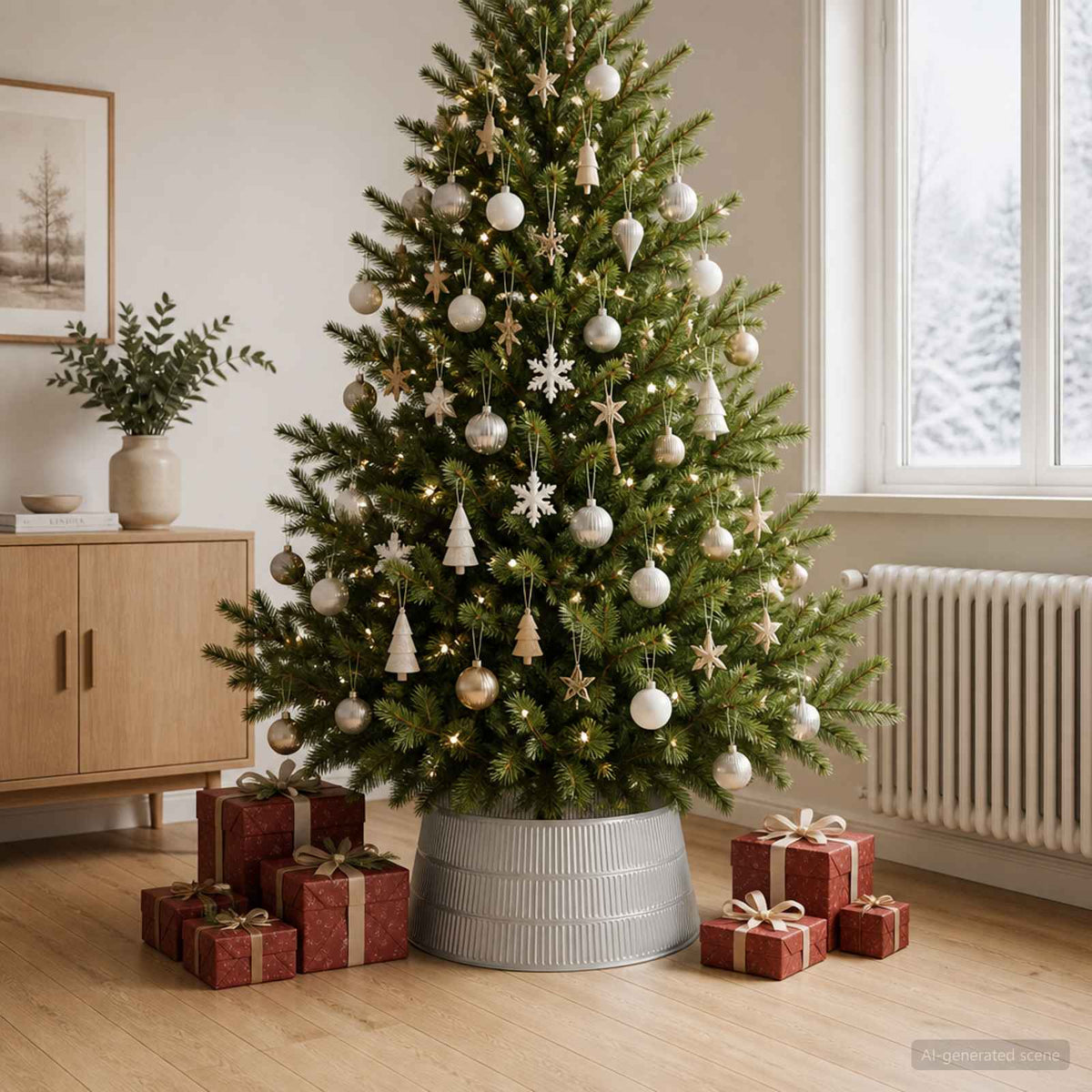 Christmas Tree Skirt Cone-shaped Silver Ø 56 x 25.5 cm Plastic