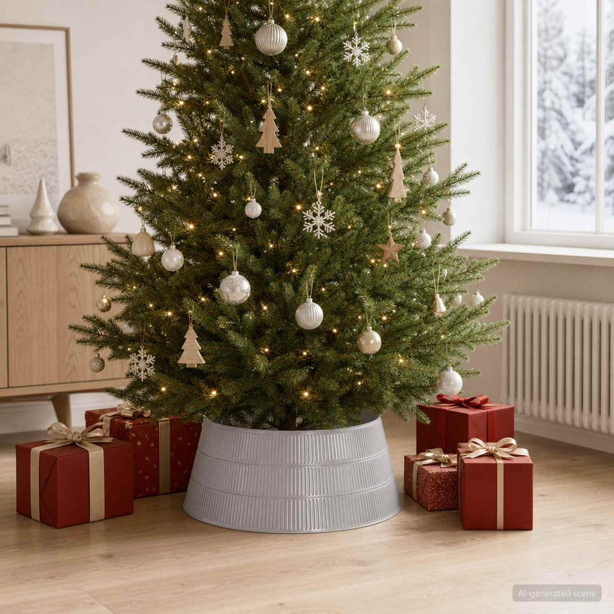 Christmas Tree Skirt Cone-shaped Silver Ø 73 x 25.5 cm Plastic