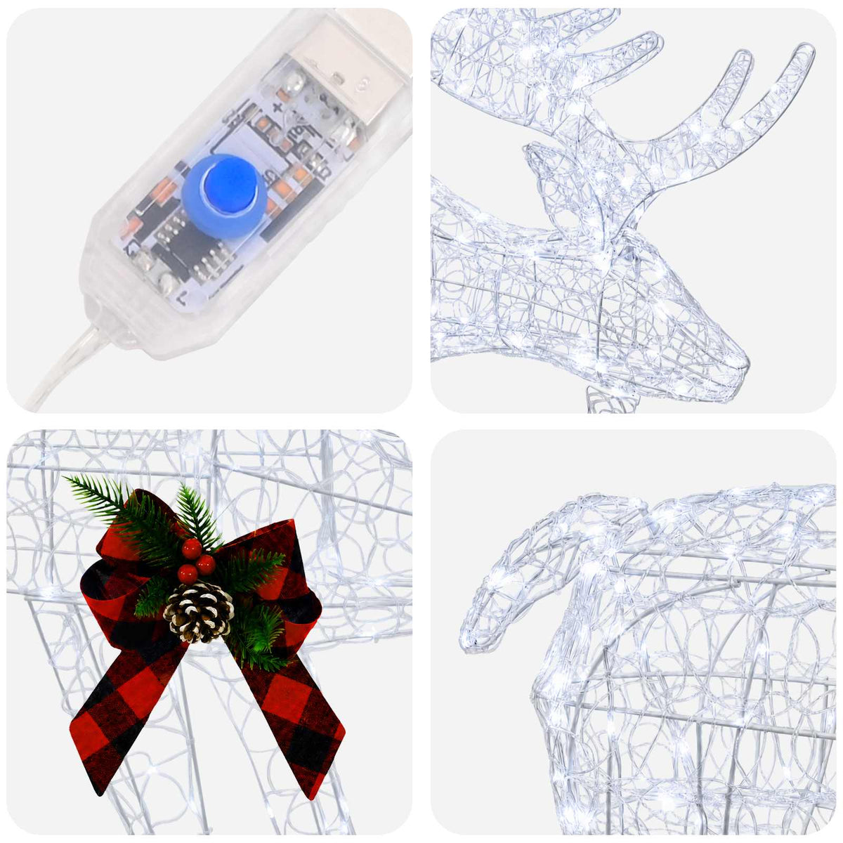 Moose Christmas Decoration White 120 x 27 x 105 cm Acrylic