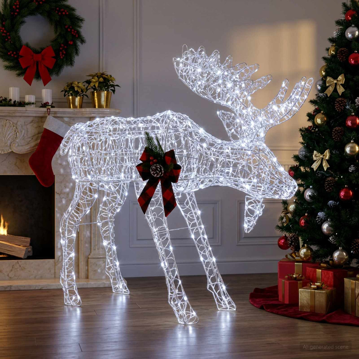 Moose Christmas Decoration White 120 x 27 x 105 cm Acrylic
