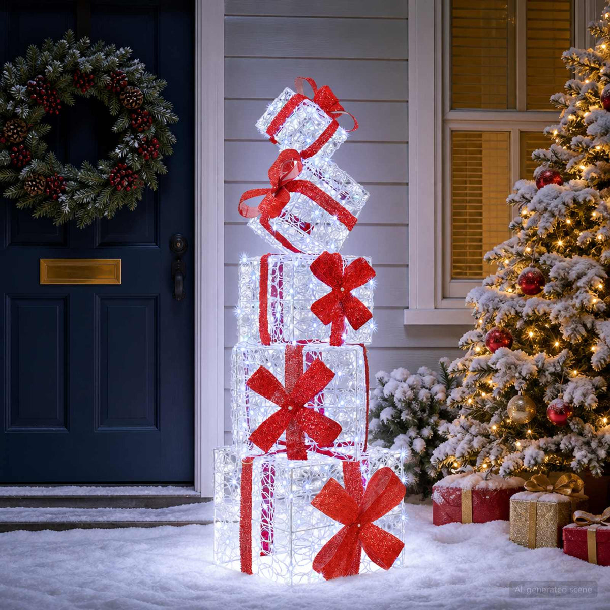 Gift Box Christmas Decoration 5 pcs 125 LEDs Cold White