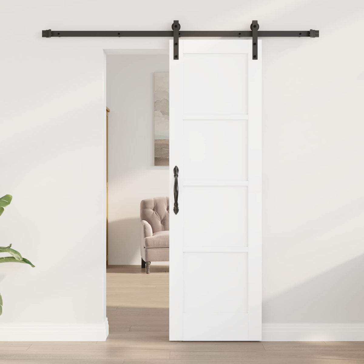 Sliding Door 61 x 198.5 cm Engineered Wood White and Black