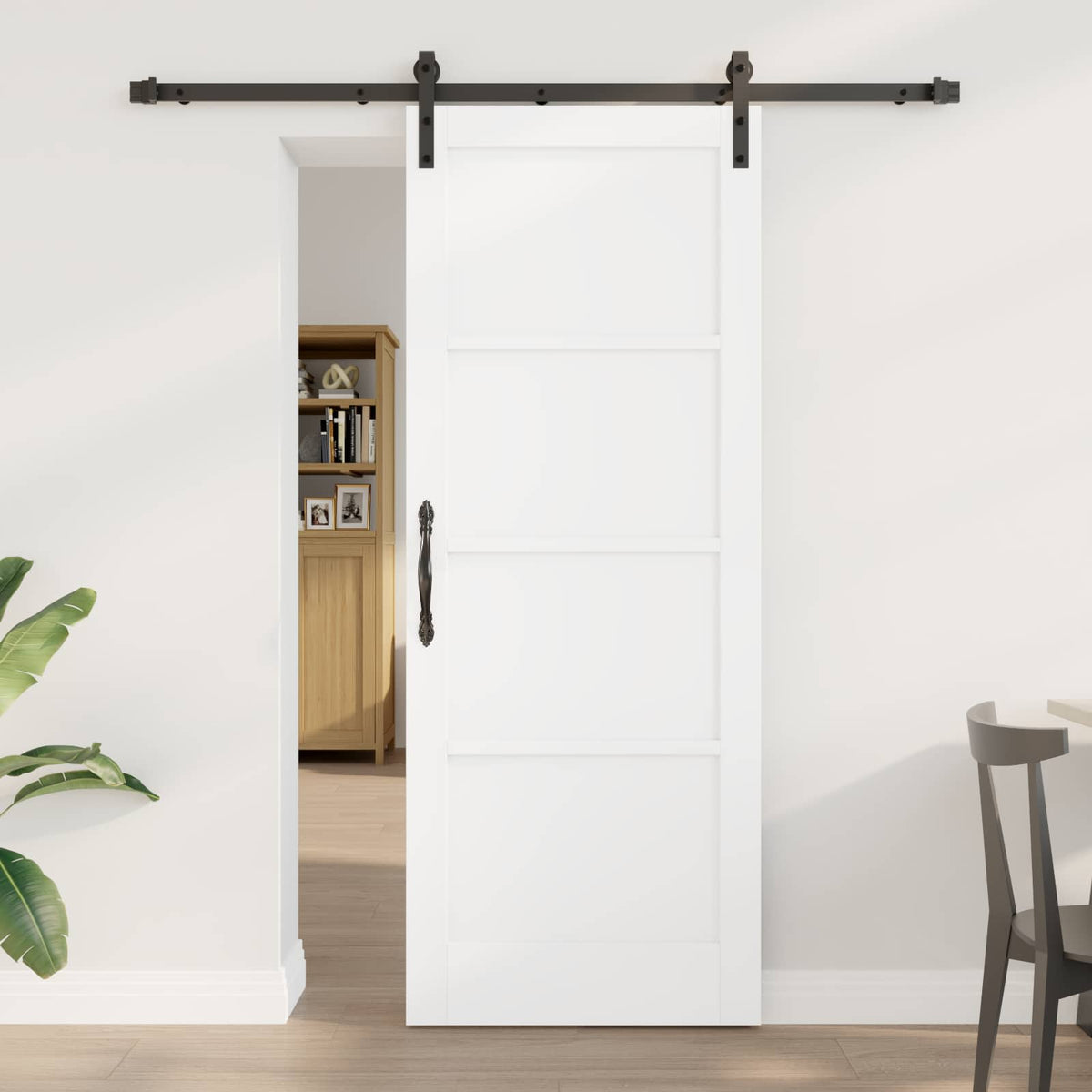 Sliding Door 78 x 202 cm Engineered Wood White and Black