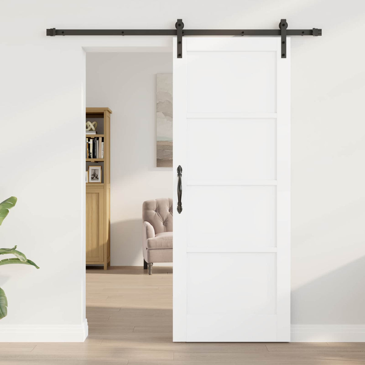 Sliding Door 78 x 202 cm Engineered Wood White and Black