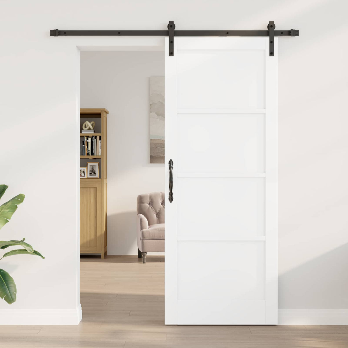 Sliding Door 83 x 211 cm Engineered Wood White and Black