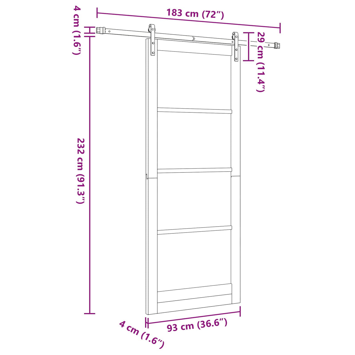 Sliding Door 93 x 232 cm Engineered Wood White and Black
