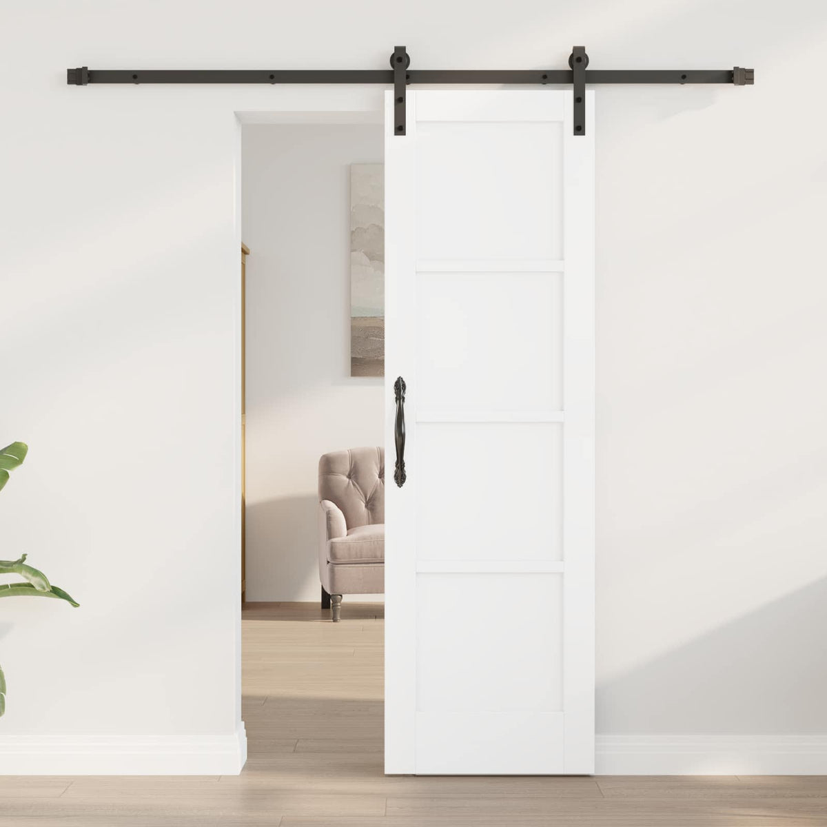 Sliding Door 61 x 198.5 cm Engineered Wood White and Black