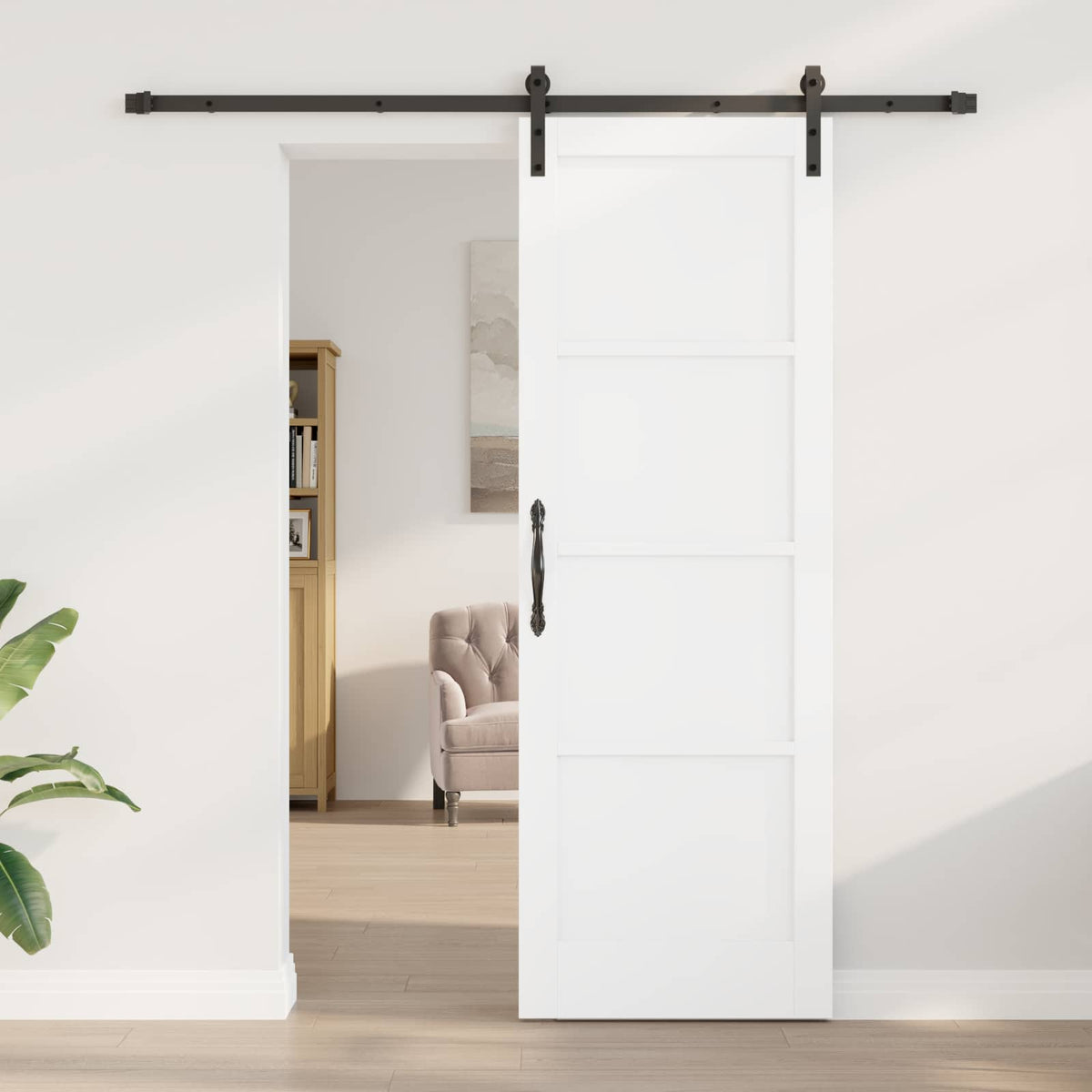 Sliding Door 73.5 x 211 cm Engineered Wood White and Black