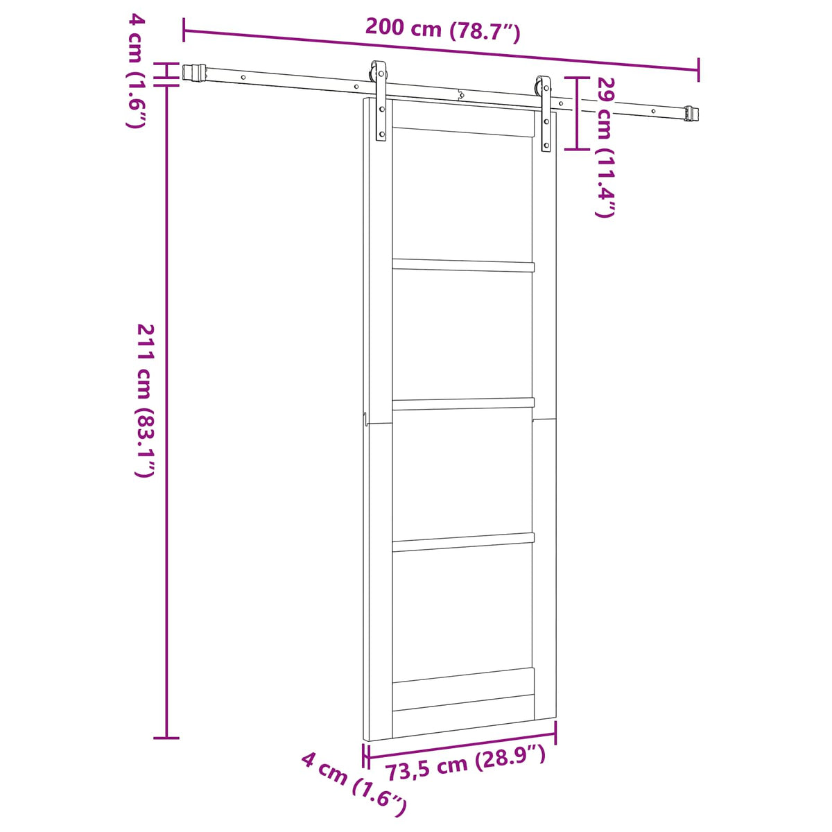 Sliding Door 73.5 x 211 cm Engineered Wood White and Black