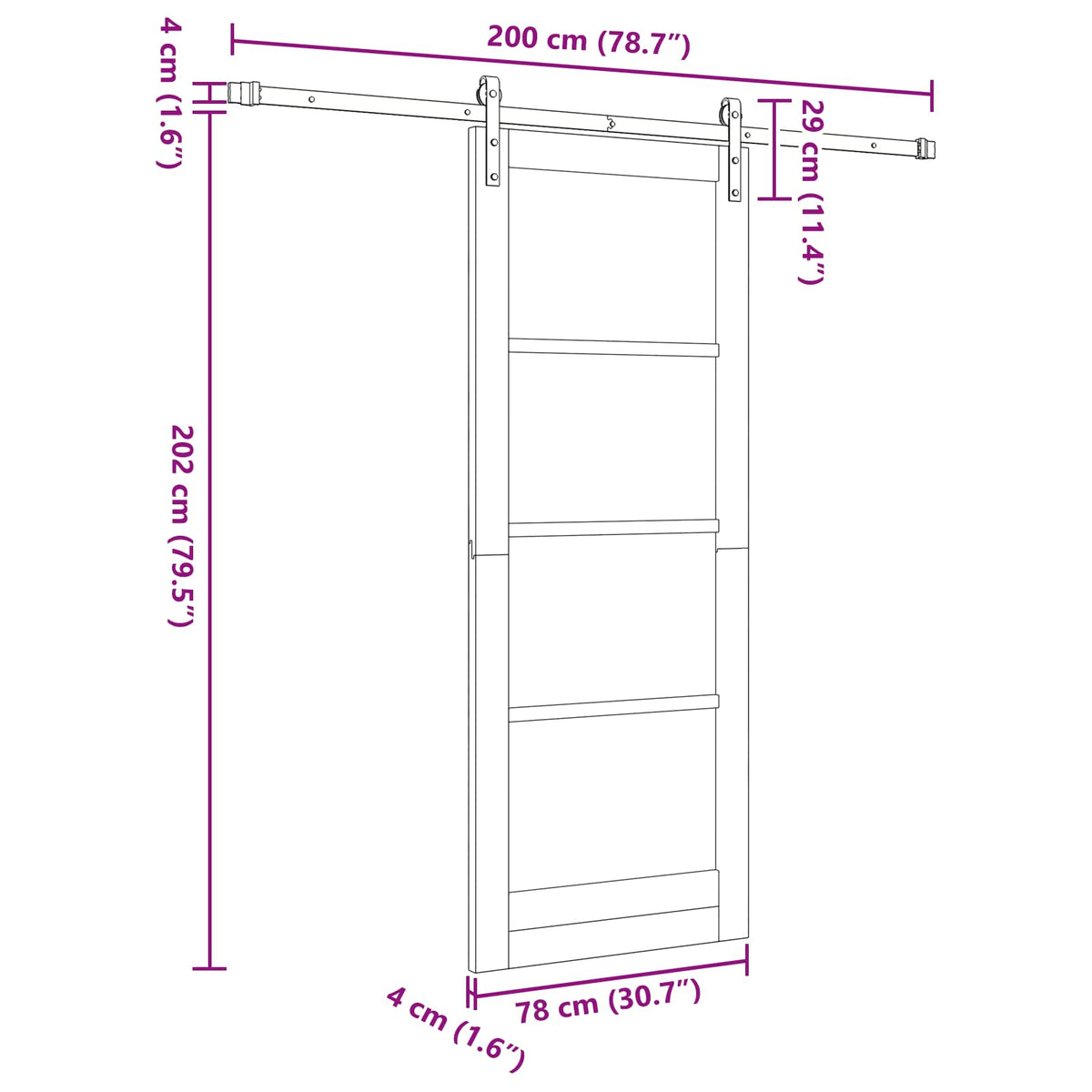 Sliding Door 78 x 202 cm Engineered Wood White and Black