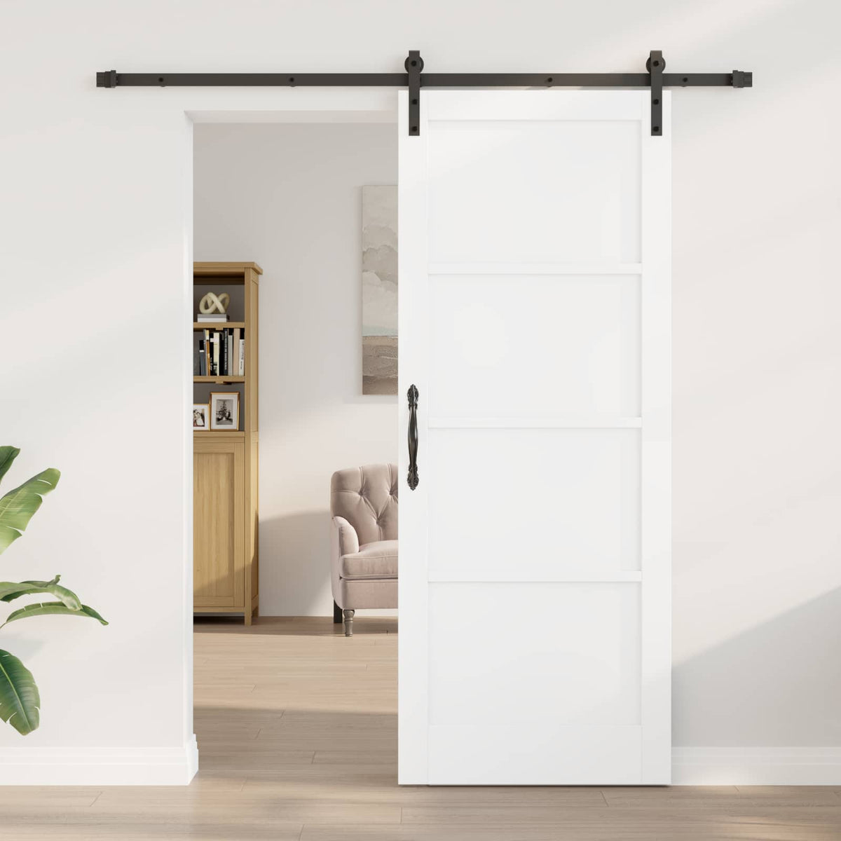Sliding Door 83 x 211 cm Engineered Wood White and Black