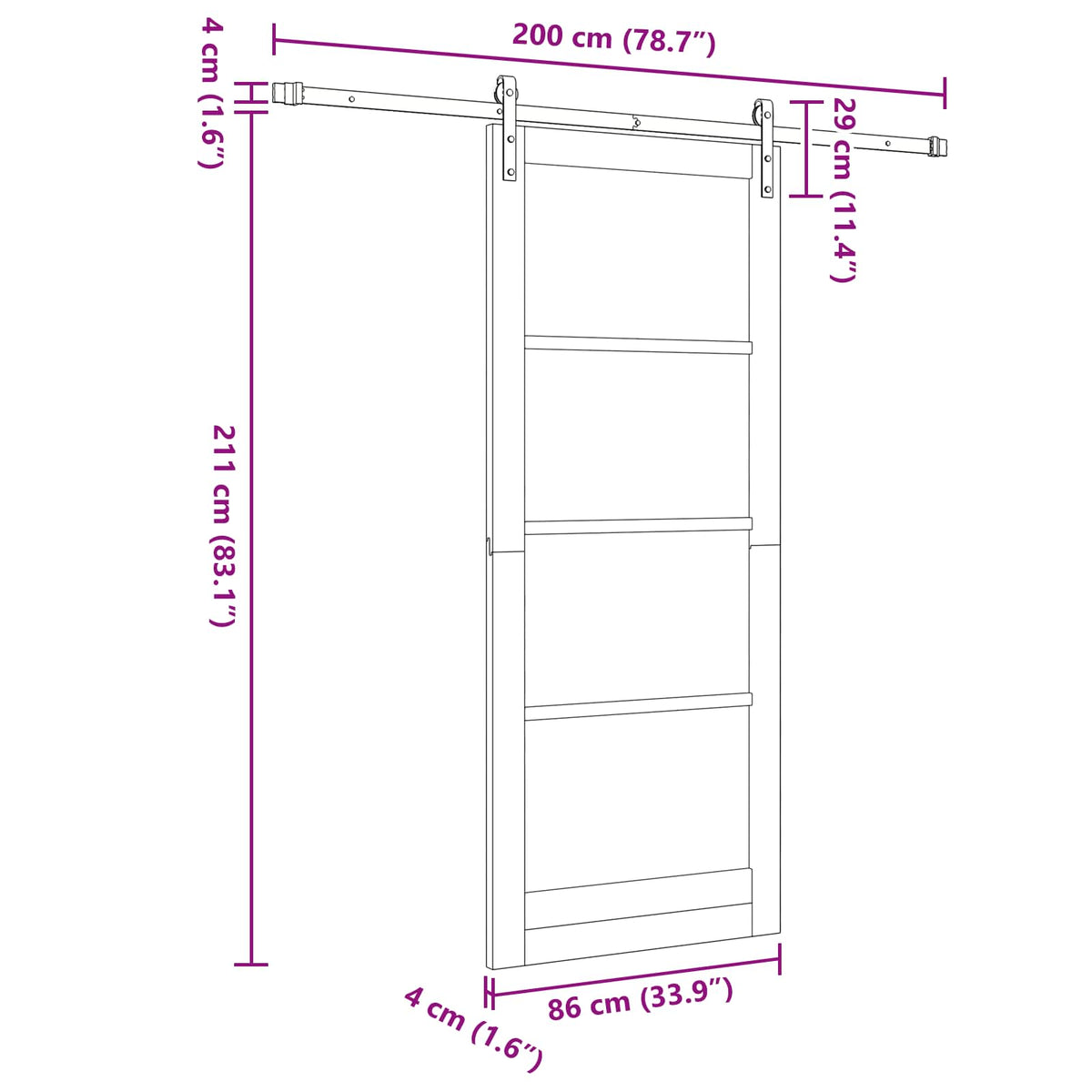 Sliding Door 86 x 211 cm Engineered Wood White and Black