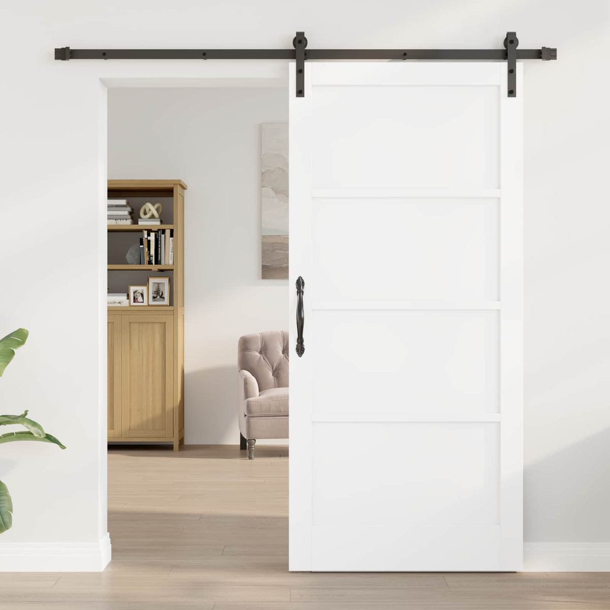 Sliding Door 93 x 202 cm Engineered Wood White and Black