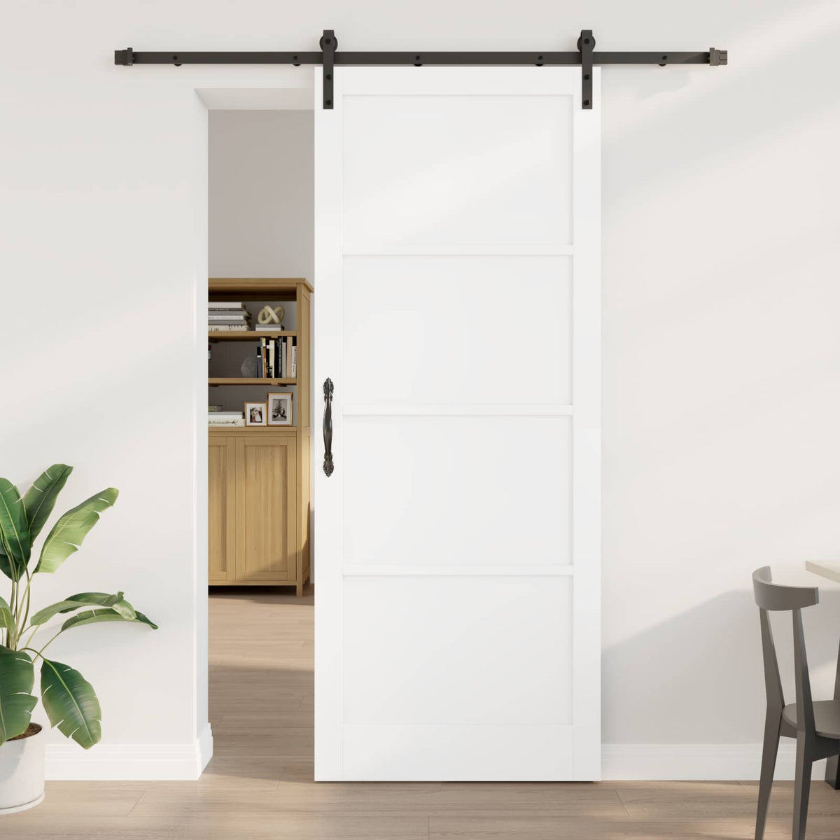 Sliding Door 93 x 232 cm Engineered Wood White and Black