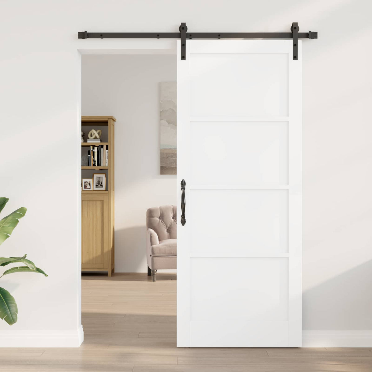 Sliding Door 86 x 211 cm Engineered Wood White and Black
