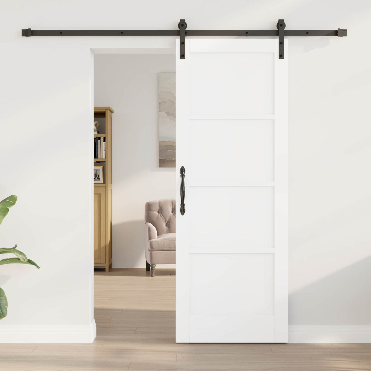 Sliding Door 73.5 x 198.5 cm Engineered Wood White and Black