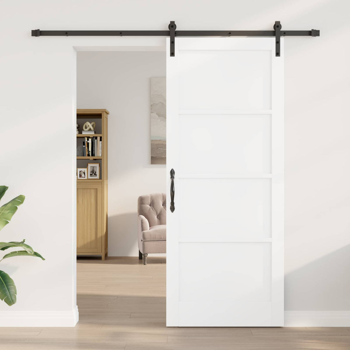 Sliding Door 86 x 211 cm Engineered Wood White and Black