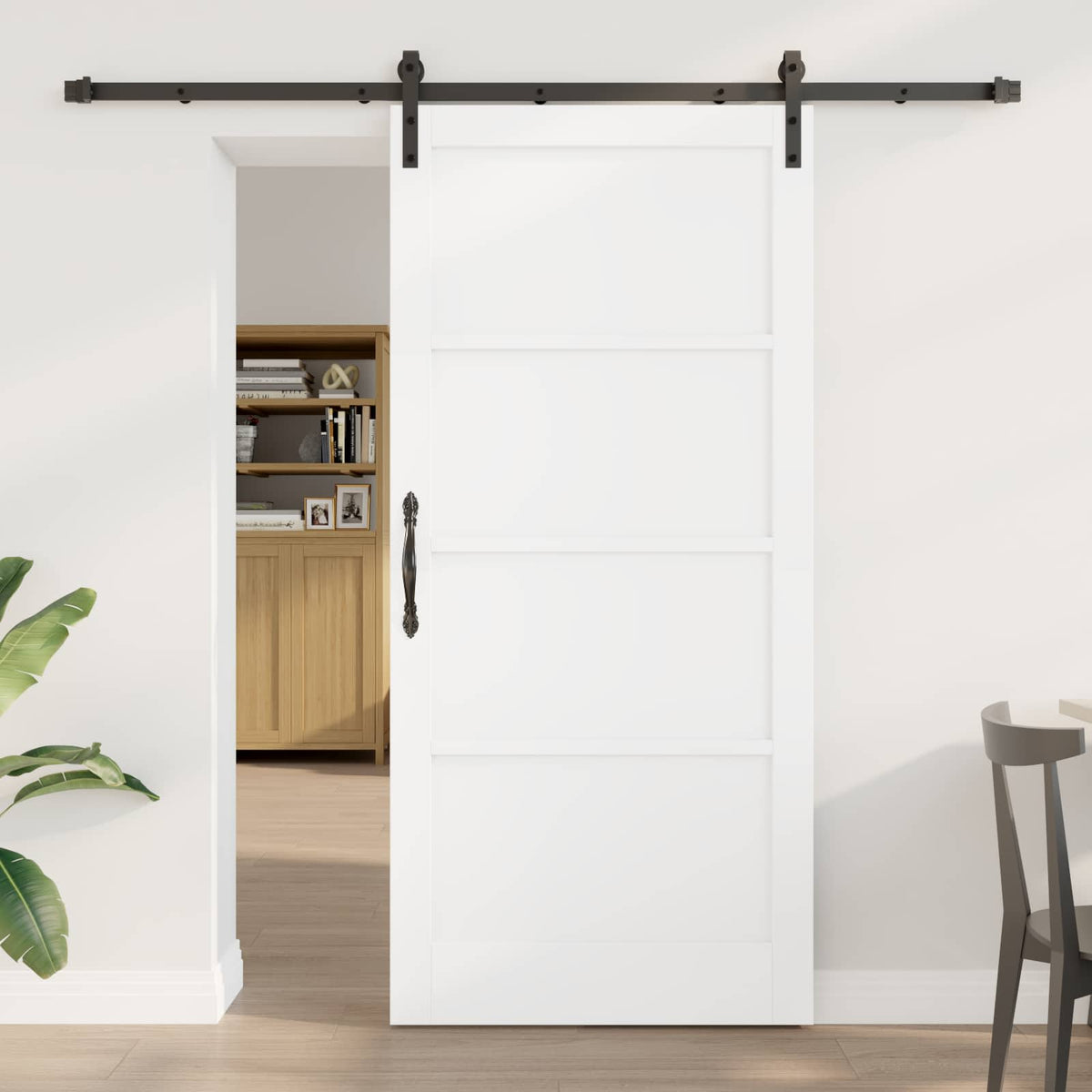 Sliding Door 93 x 202 cm Engineered Wood White and Black