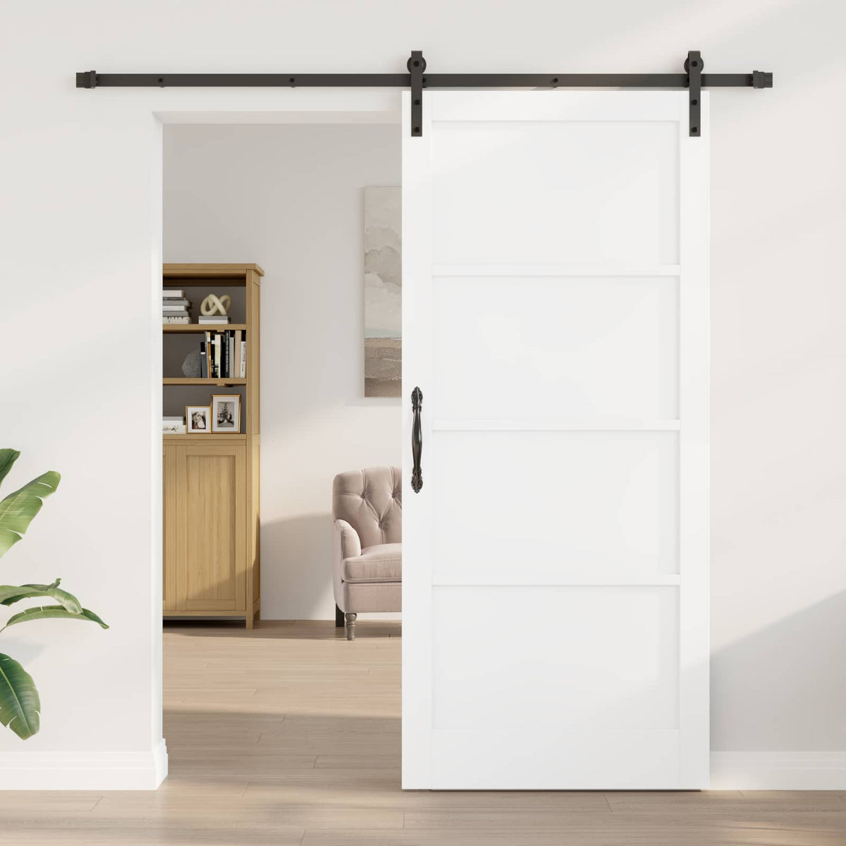 Sliding Door 93 x 211 cm Engineered Wood White and Black