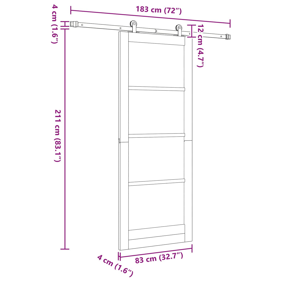 Sliding Door 83 x 211 cm Engineered Wood White and Black