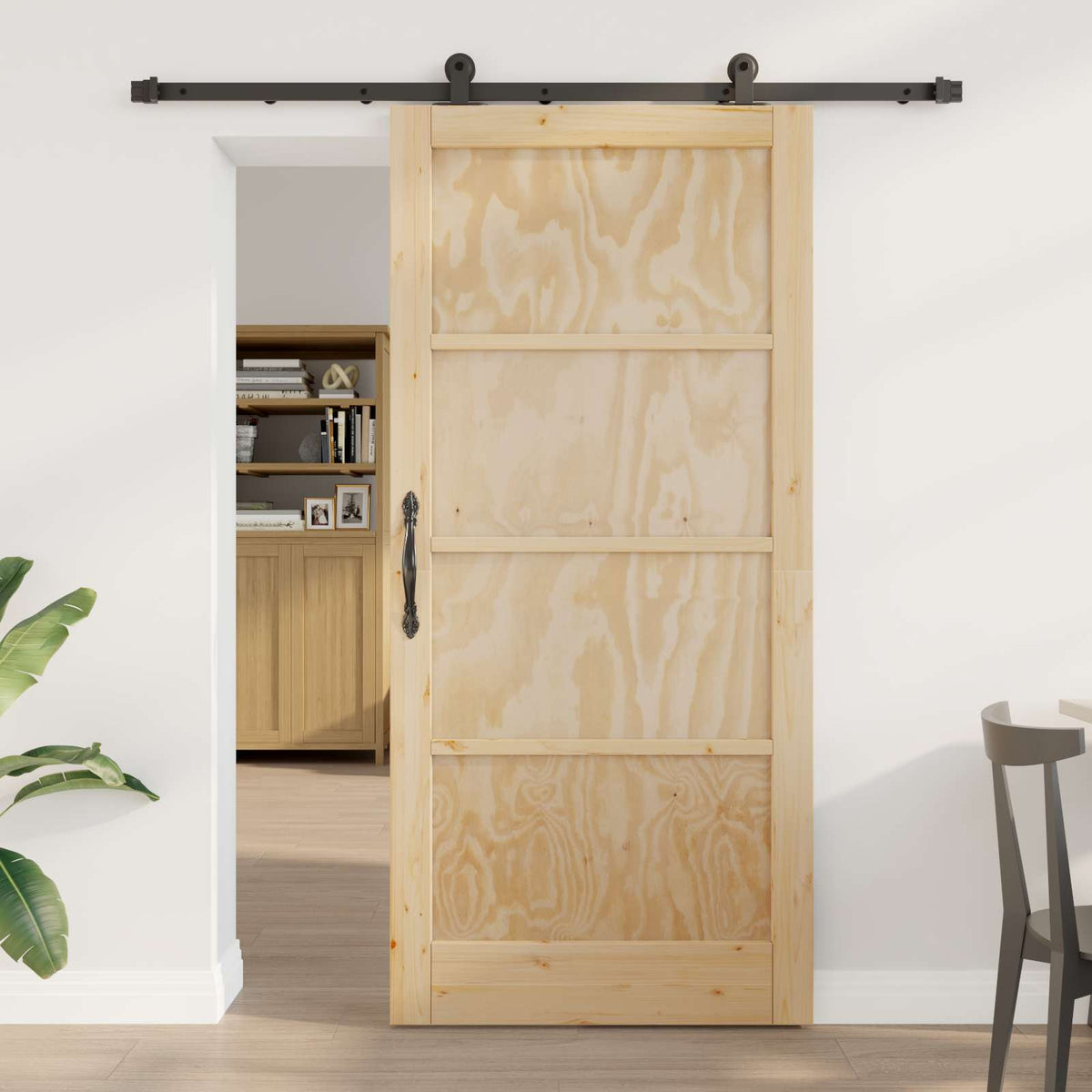 Sliding Door 93 x 202 cm Engineered Wood Natural and Black