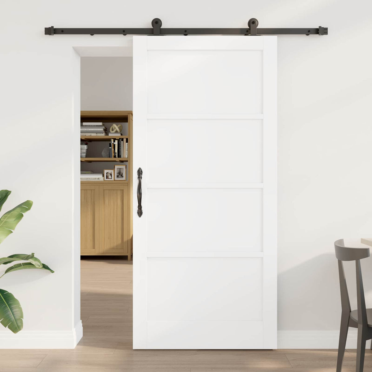 Sliding Door 93 x 202 cm Engineered Wood White and Black