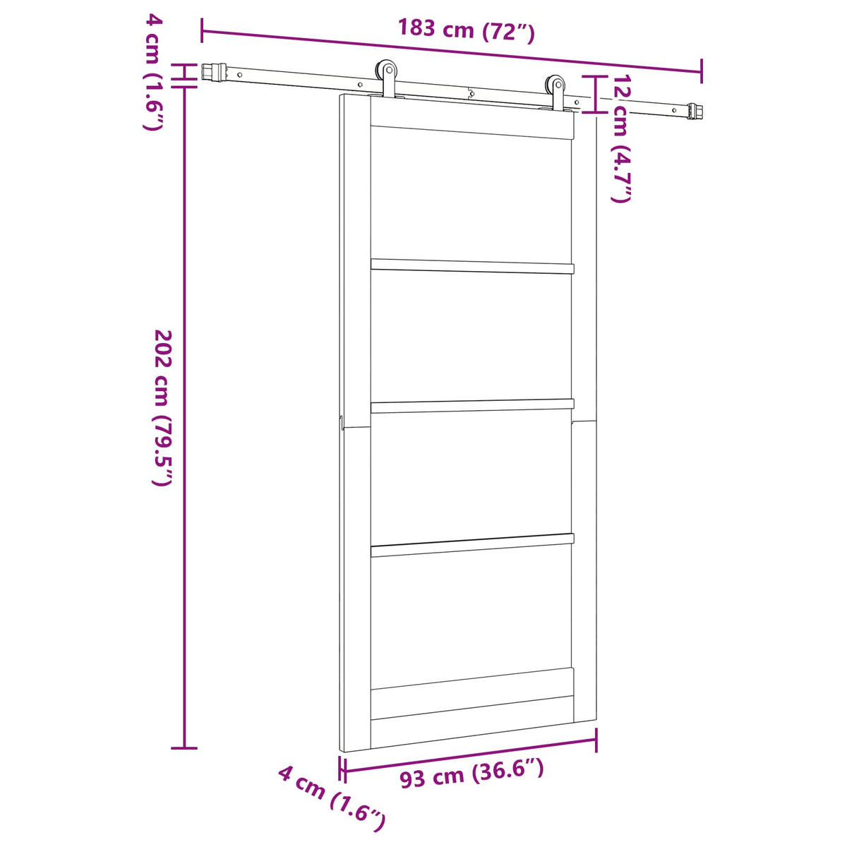 Sliding Door 93 x 202 cm Engineered Wood White and Black