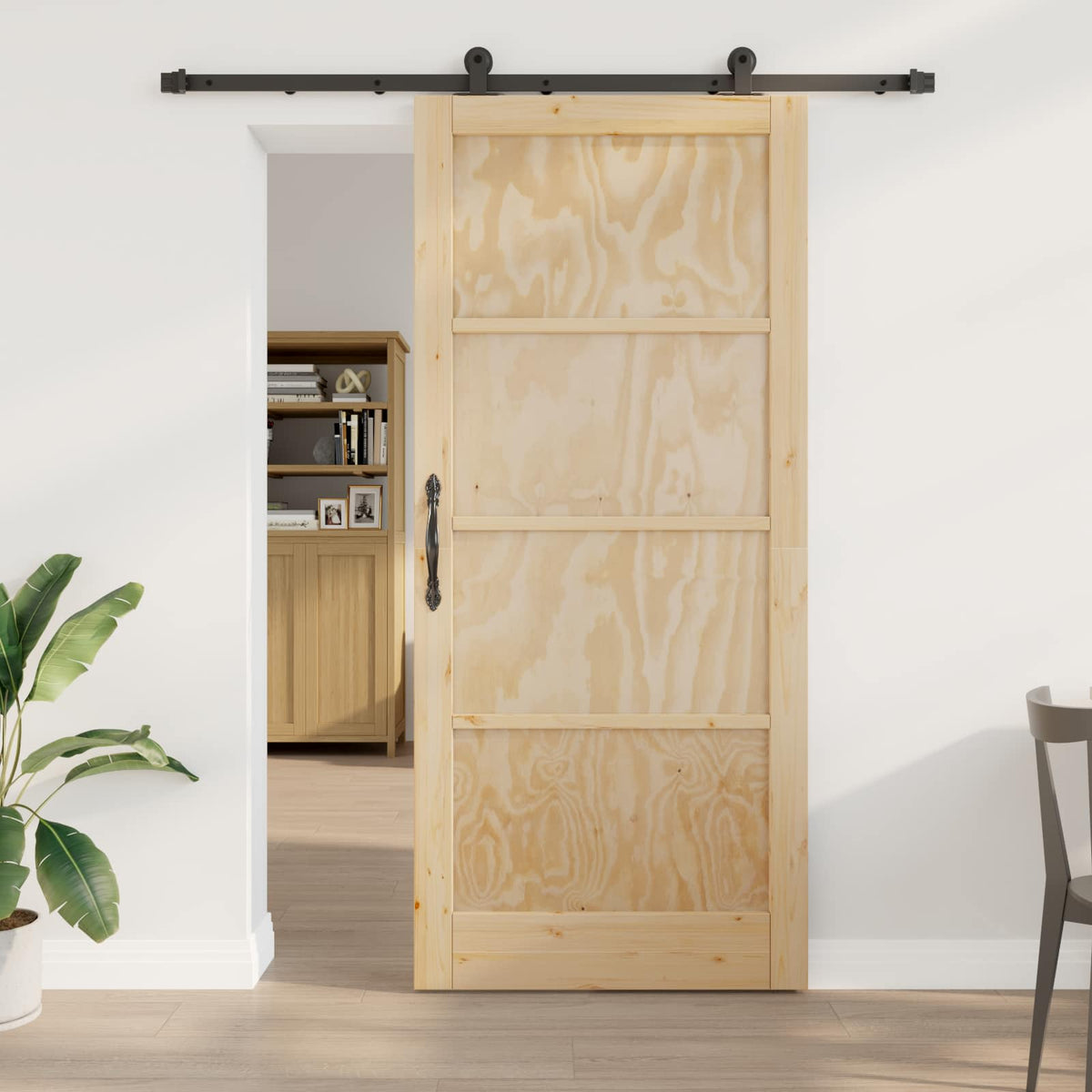 Sliding Door 93 x 211 cm Engineered Wood Natural and Black