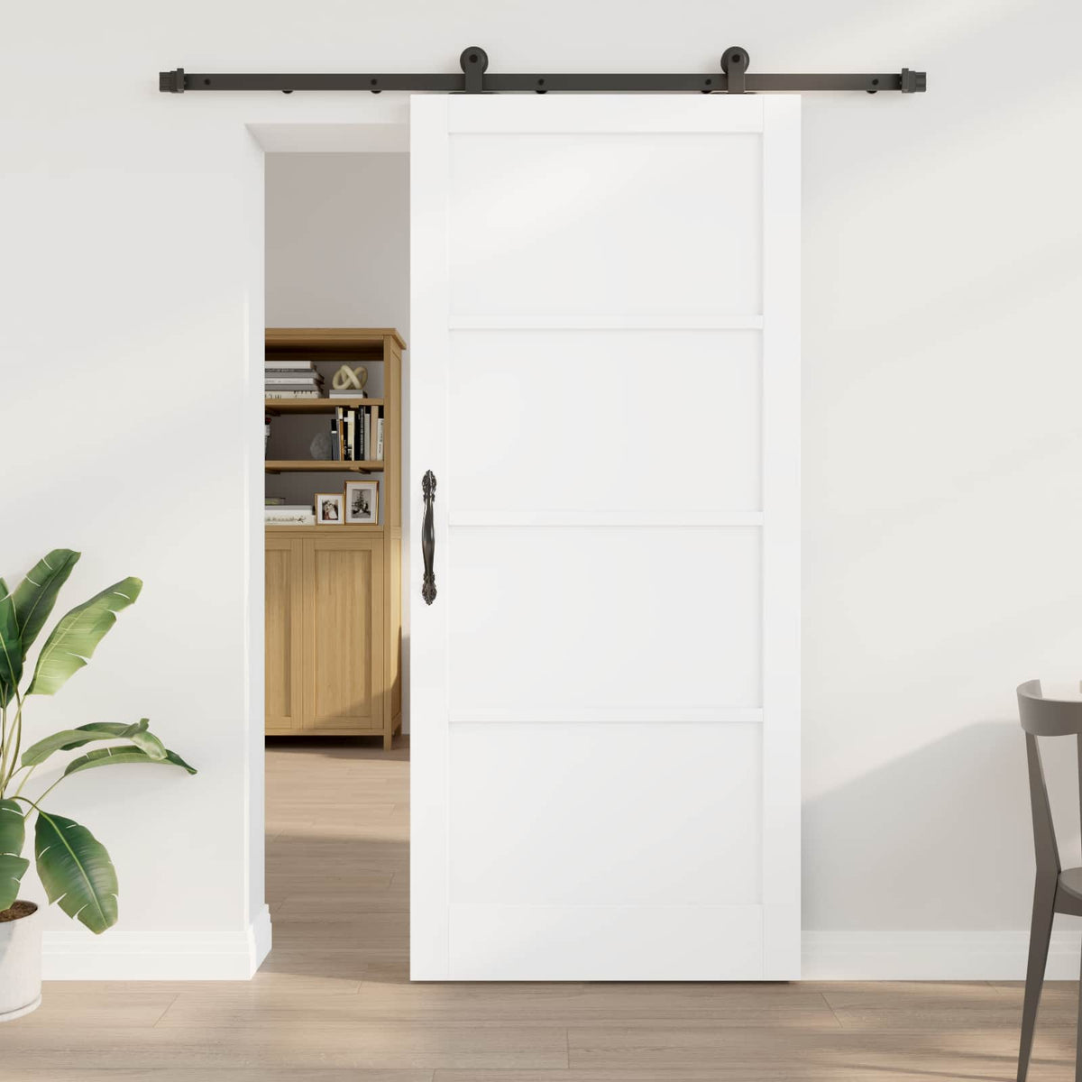 Sliding Door 93 x 211 cm Engineered Wood White and Black