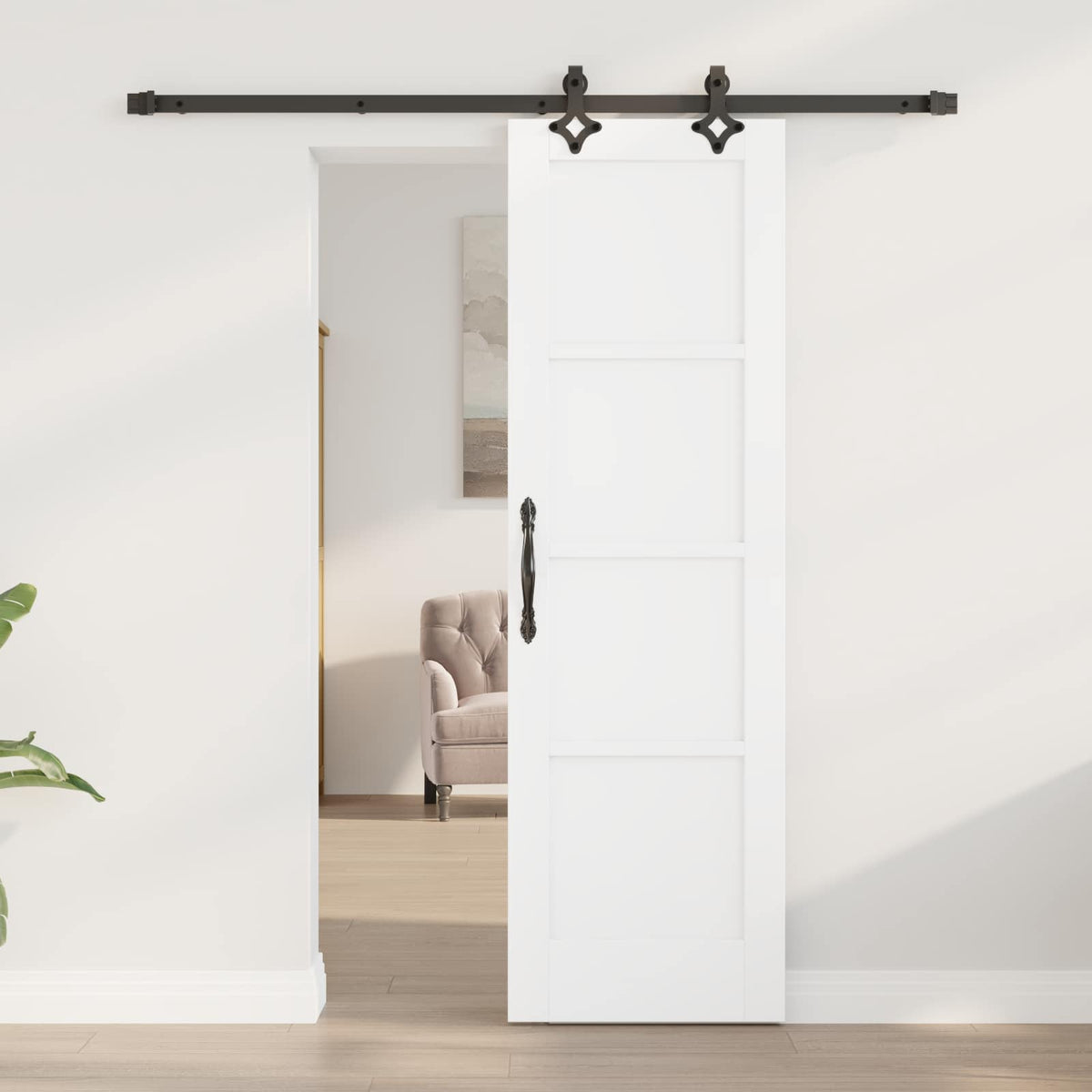 Sliding Door 61 x 198.5 cm Engineered Wood White and Black
