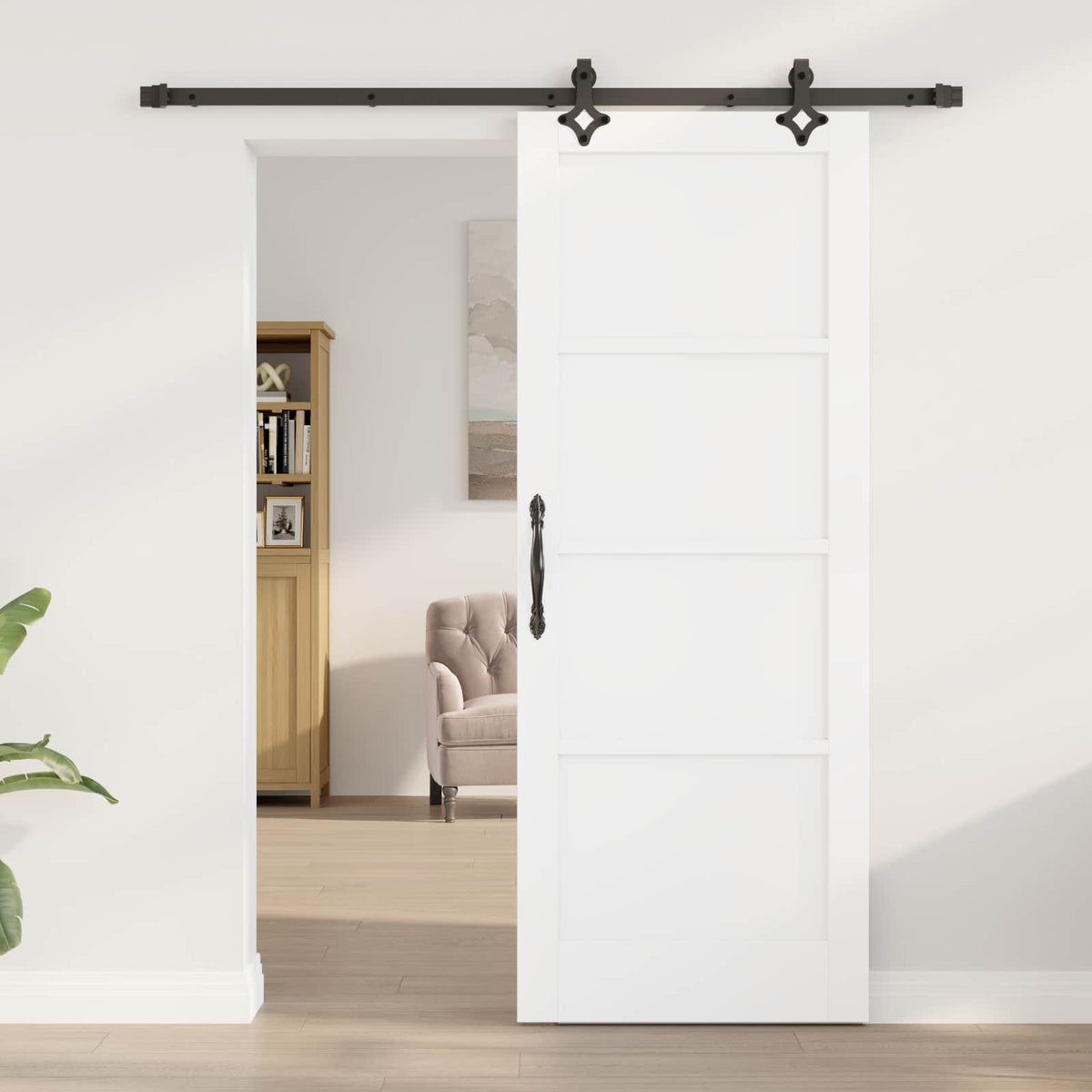 Sliding Door 78 x 202 cm Engineered Wood White and Black