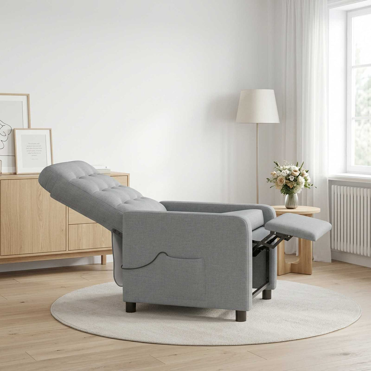 Recliner Massage Chair Light Grey 65 x 93 x 102 cm Fabric