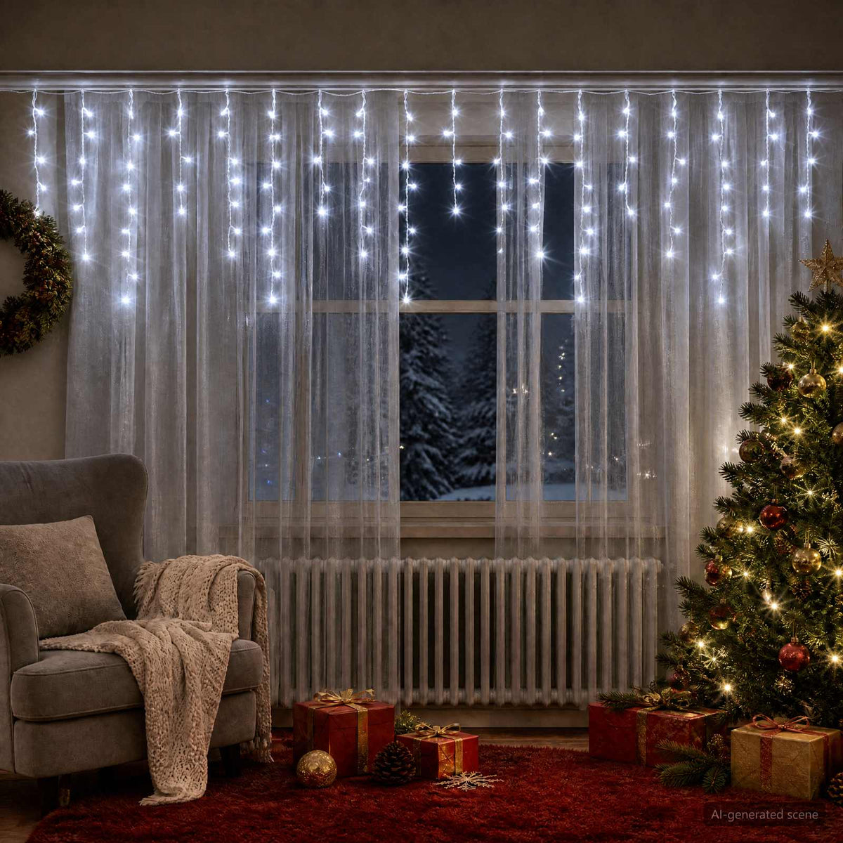 Curtain Lights 210 LEDs Cold White 500 x 72 cm