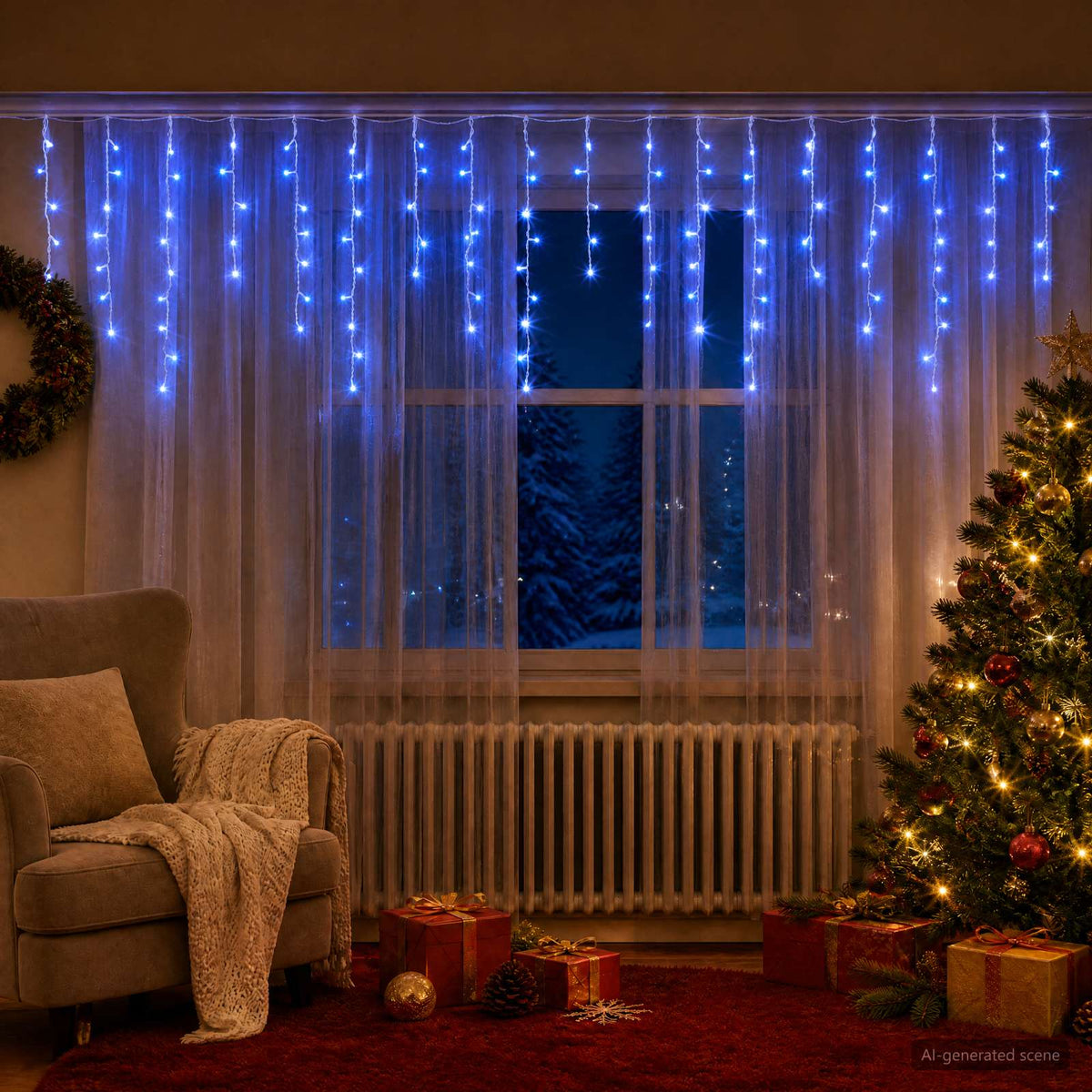Curtain Lights 210 LEDs Blue 500 x 72 cm