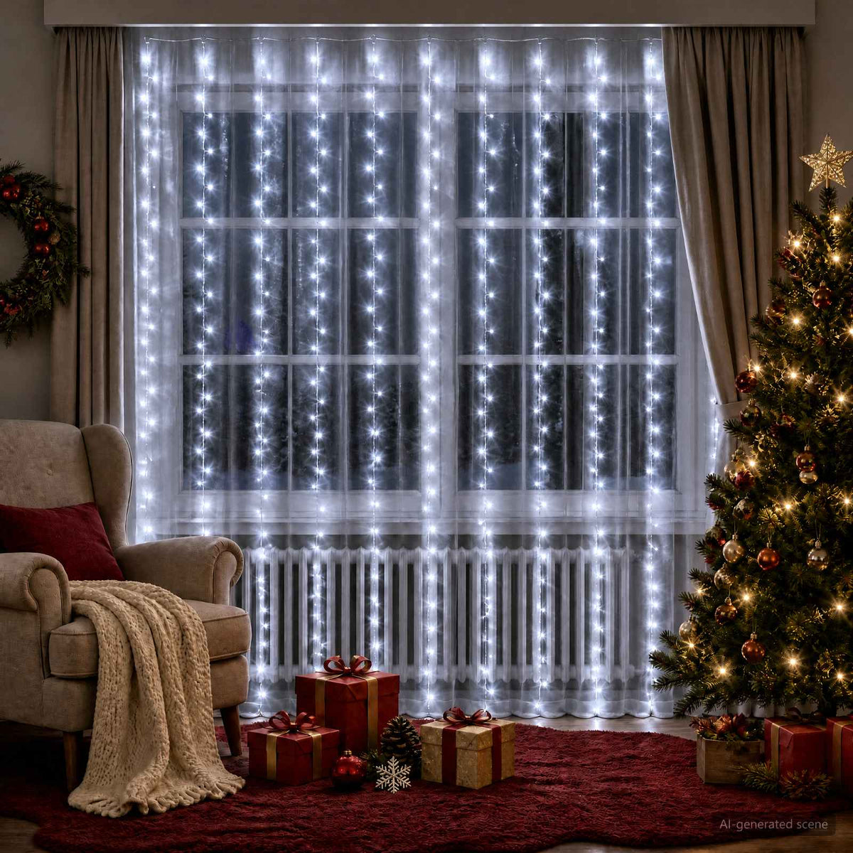 Curtain Lights 300 LEDs Cold White 300 x 300 cm