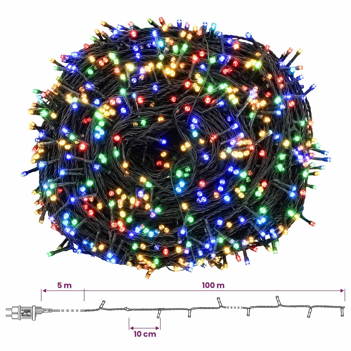 Dual Colour Mode Christmas Lights 1000 LEDs Multicolour 100 m