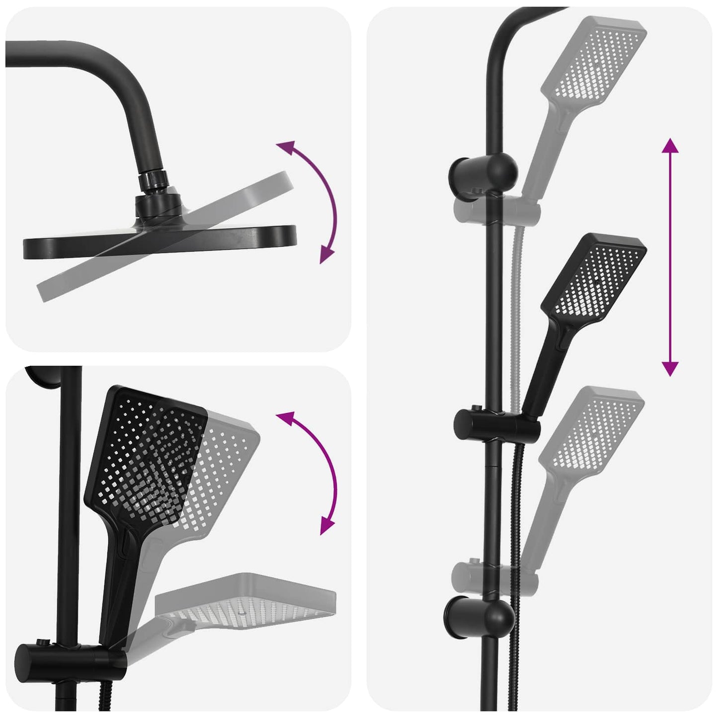 Shower System with Shower Head Black Stainless Steel