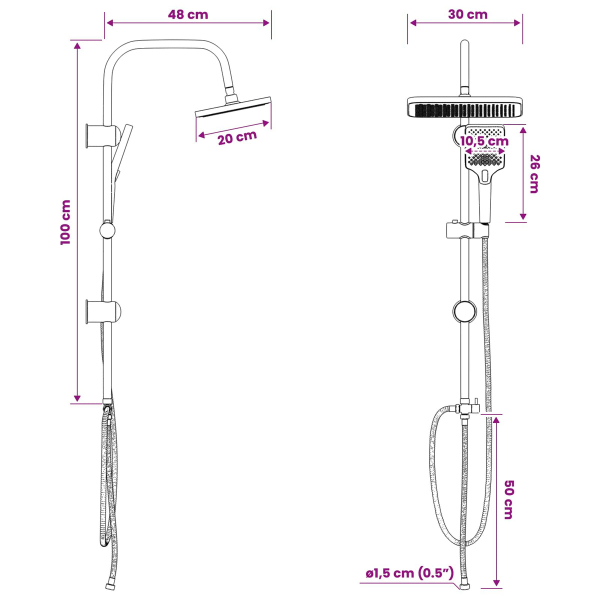 Shower System with Shower Head Chrome Stainless Steel