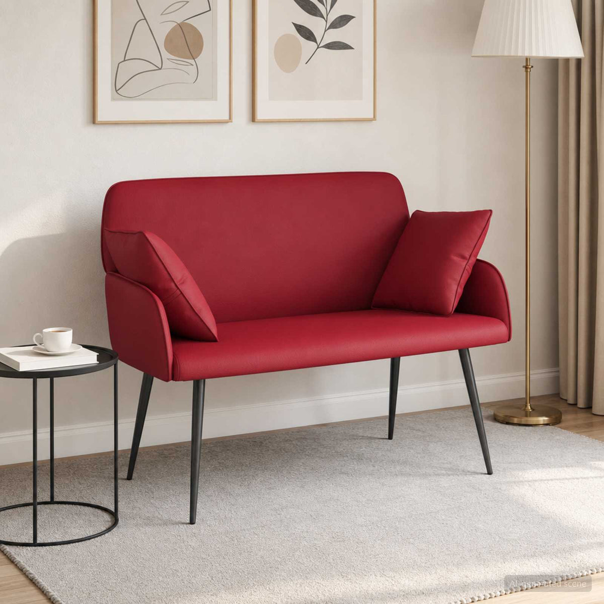 2 Seater Sofa with Metal Legs 2-Seater Wine Red Faux Leather