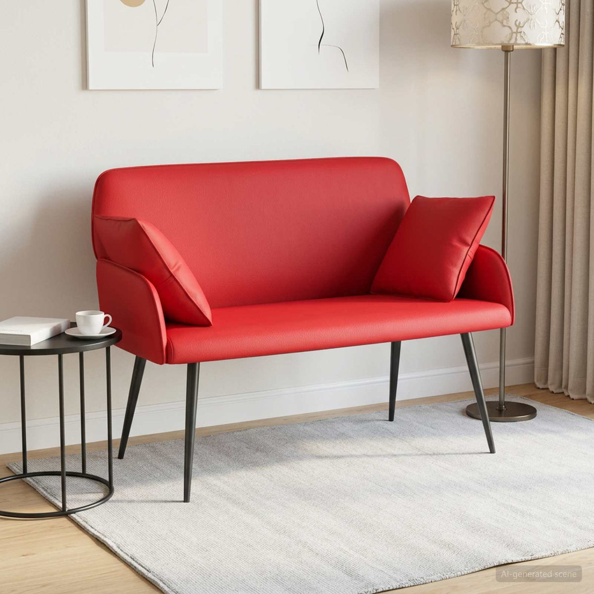 2 Seater Sofa with Metal Legs 2-Seater Red Faux Leather