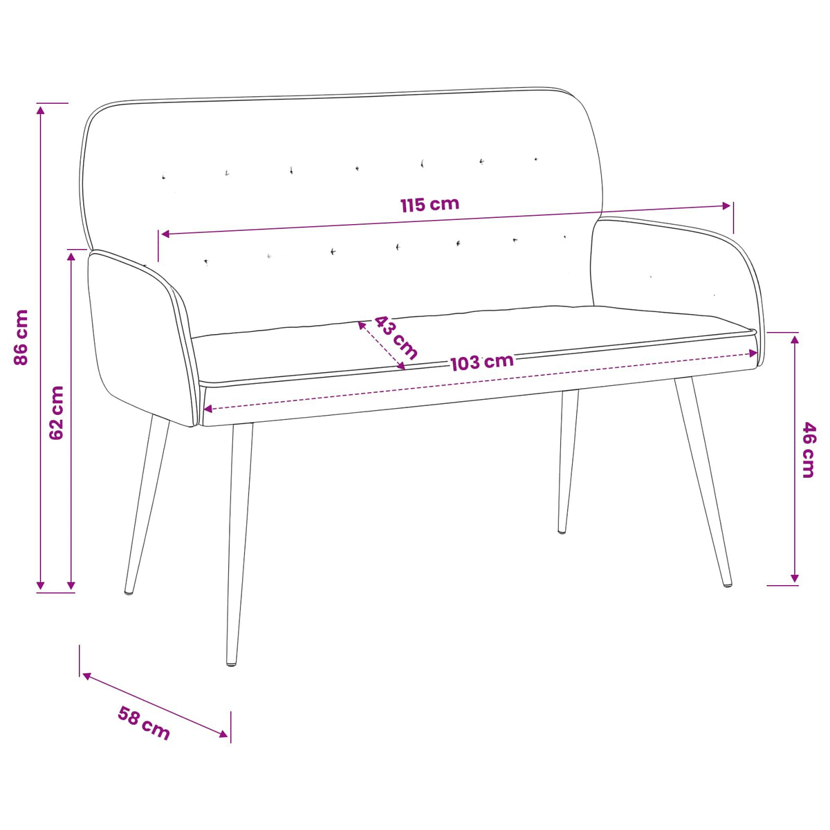 2 Seater Sofa with Metal Legs 2-Seater Dark Grey Velvet