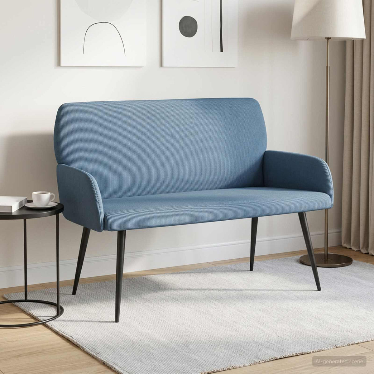 2 Seater Sofa with Metal Legs 2-Seater Blue Corduroy Fabric