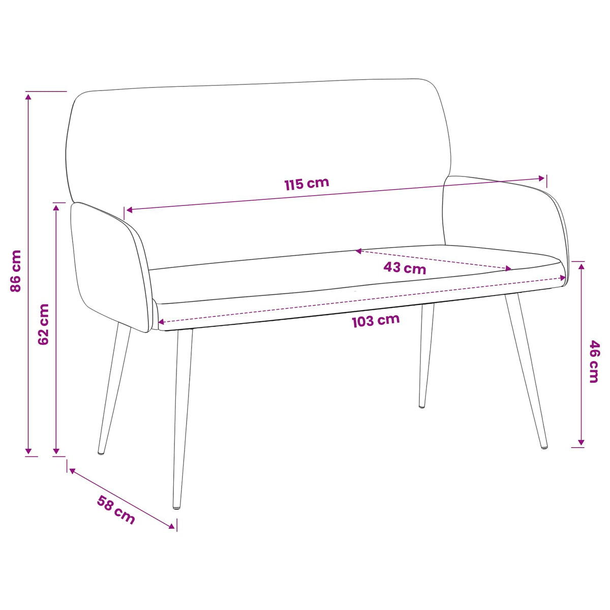 2 Seater Sofa with Metal Legs 2-Seater Orange Corduroy Fabric