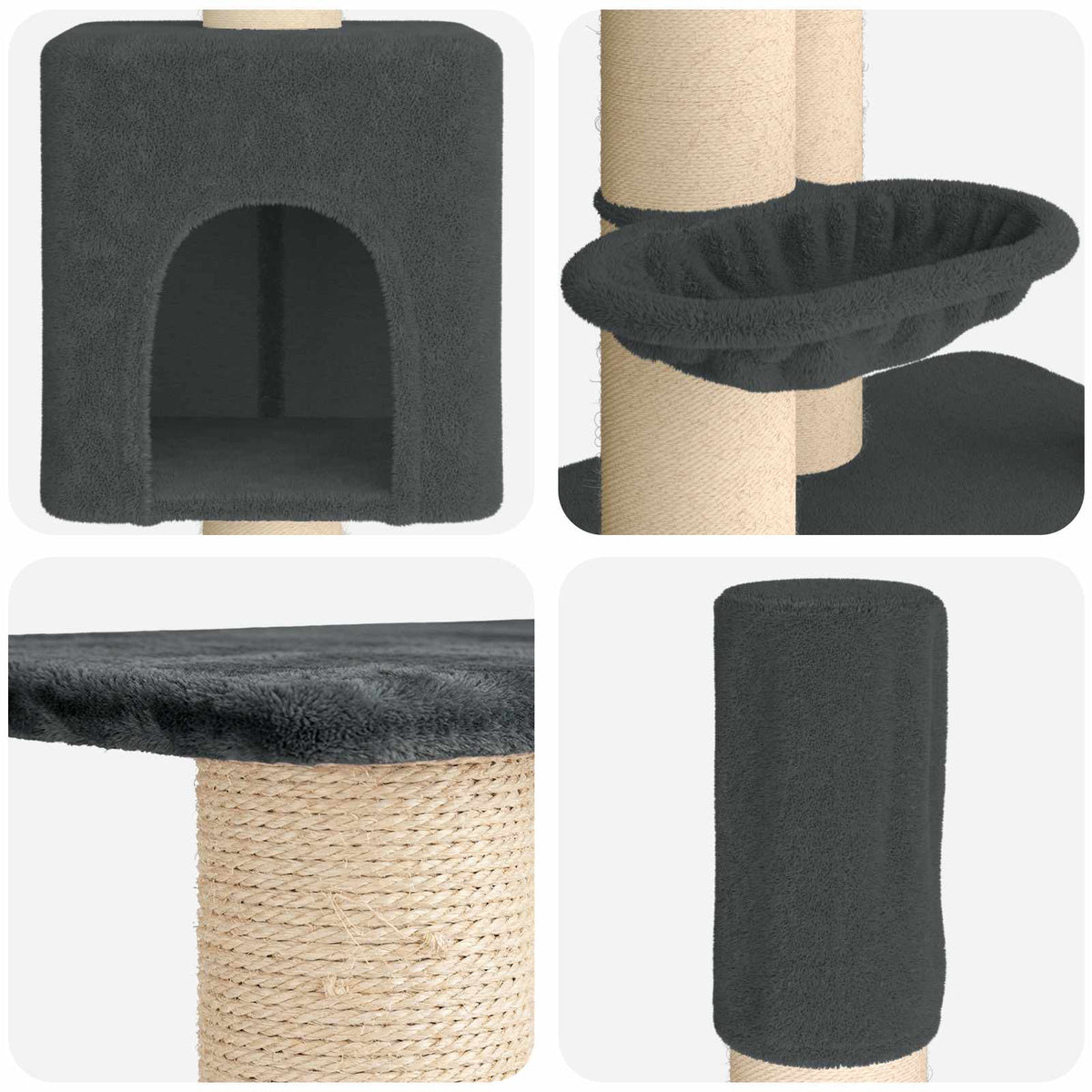 Floor-to-Ceiling Cat Tree with Sisal Post Dark Grey 257-283 cm