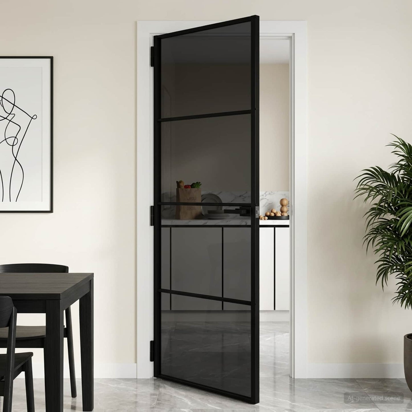 Interior Door 76 x 201.5 cm Tempered Glass and Aluminium
