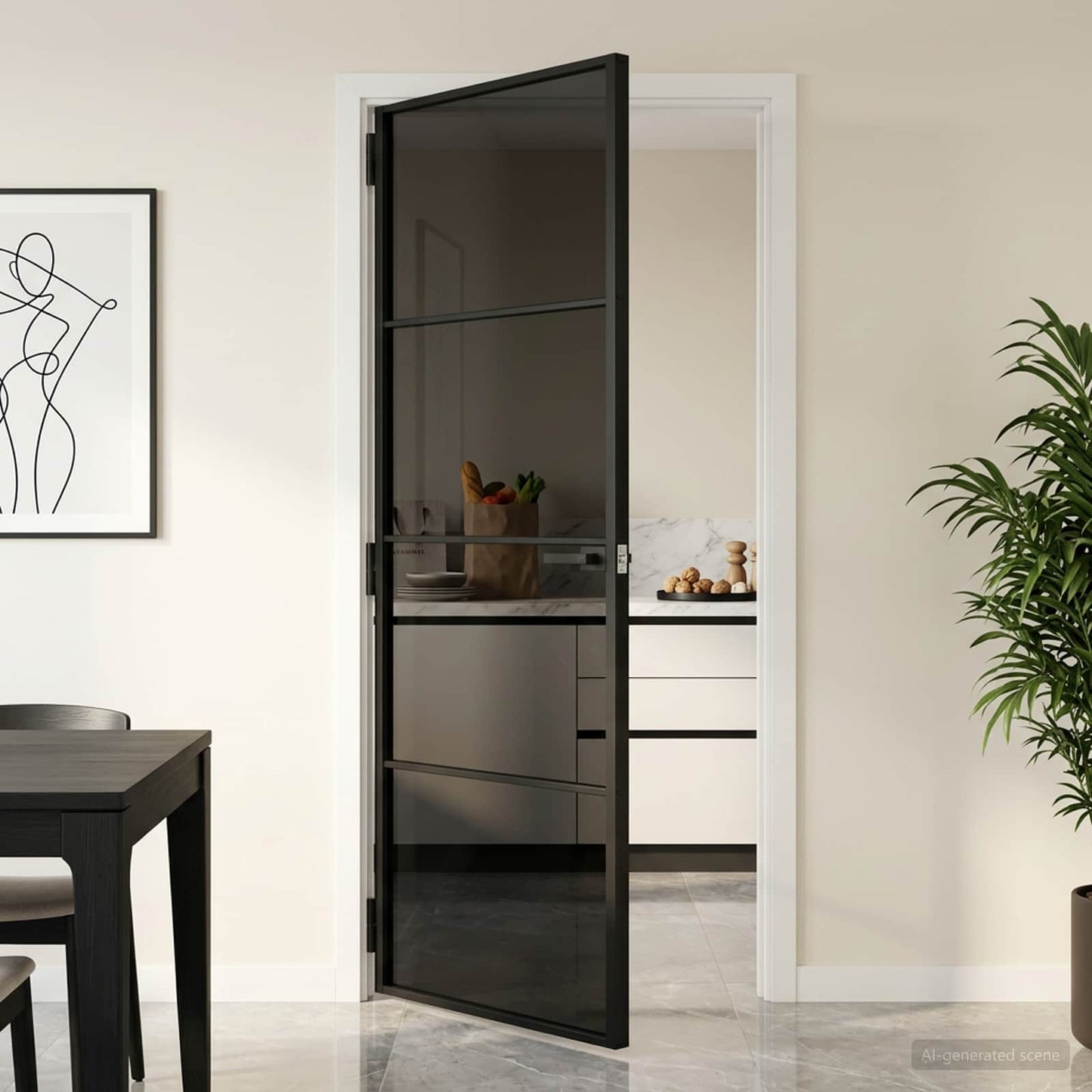 Interior Door 83 x 201.5 cm Tempered Glass and Aluminium